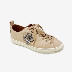 RARE Coach C121 Low Top Sneaker Nubuck Leather Lace Up Designer Shoes Cream 6.5